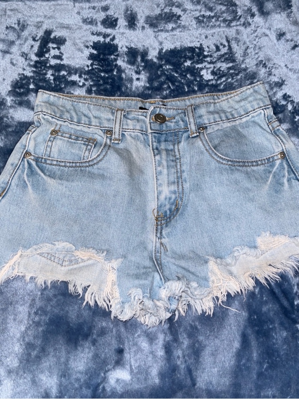 Light Blue Distressed Denim Shorts - Women